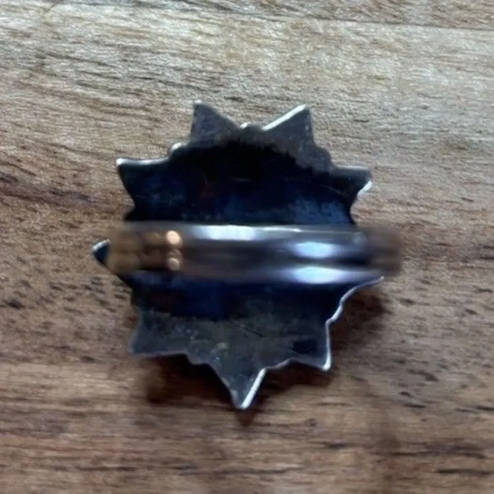 Sterling Silver Kingman Turquoise Sunburst Flower Sz 7.5 Southwest Ring